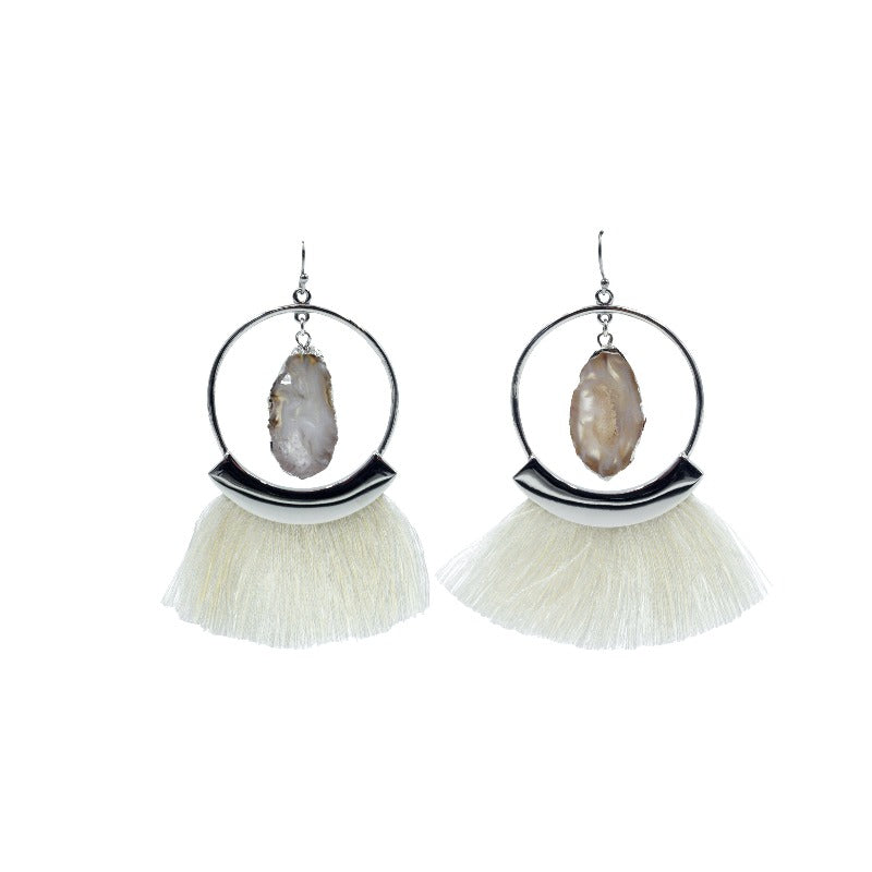 Agate Collection - Silver Ashen Fringe Earrings
