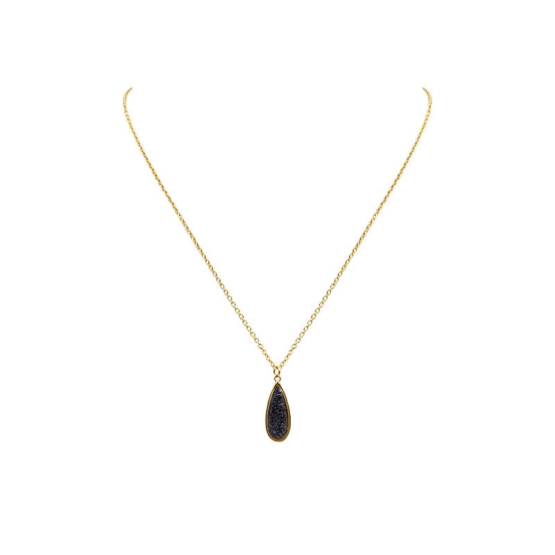 Druzy Collection - Petite Raven Quartz Drop Necklace