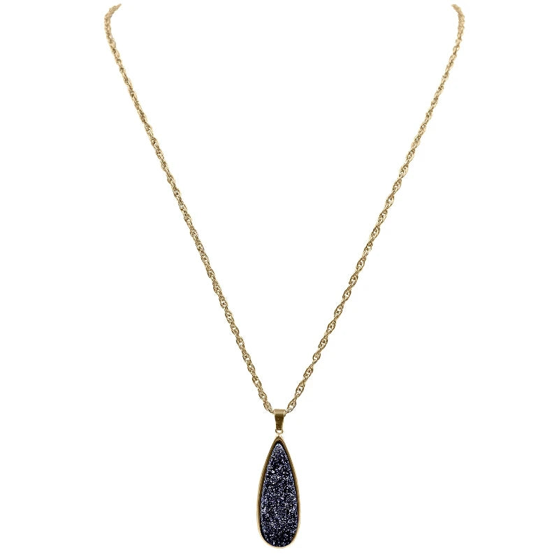 Druzy Collection - Raven Quartz Drop Necklace - Limited Quantity!