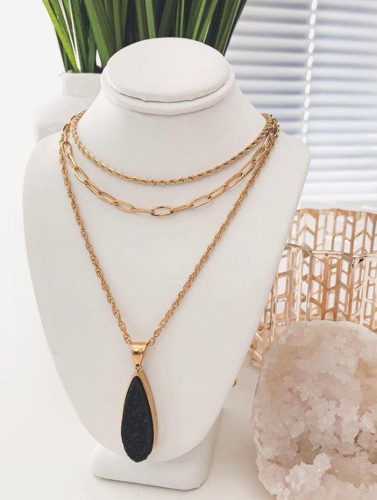 Druzy Collection - Raven Quartz Drop Necklace - Limited Quantity!