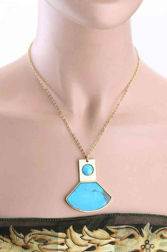 18K Gold Plated Copper Turquoise Pendant Necklace