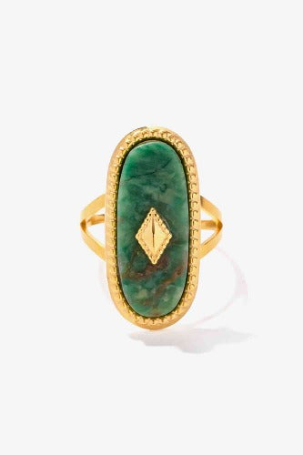 18K Gold Plated Green African Jade Ring