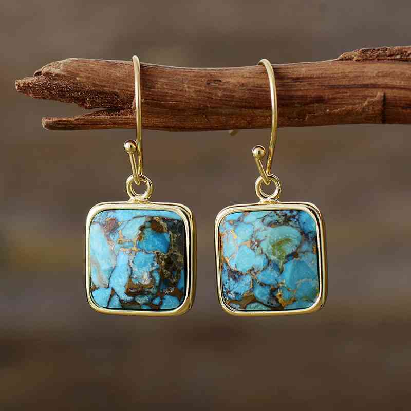 Square Turquoise Drop Earrings