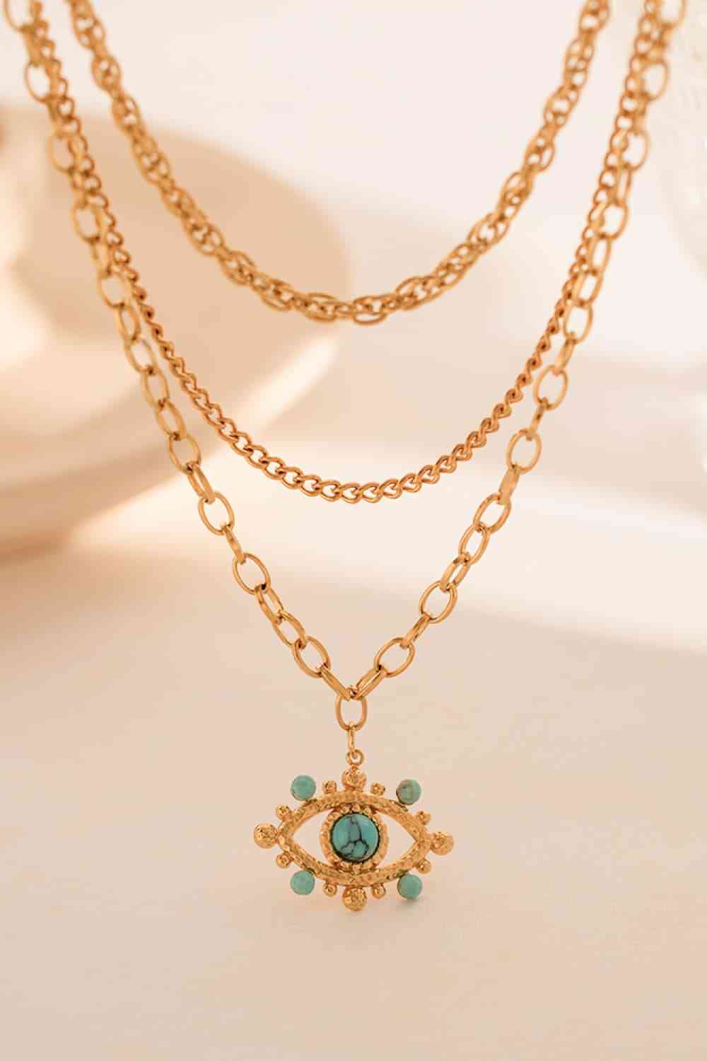 Evil Eye Design Turquoise Pendant Necklace Set