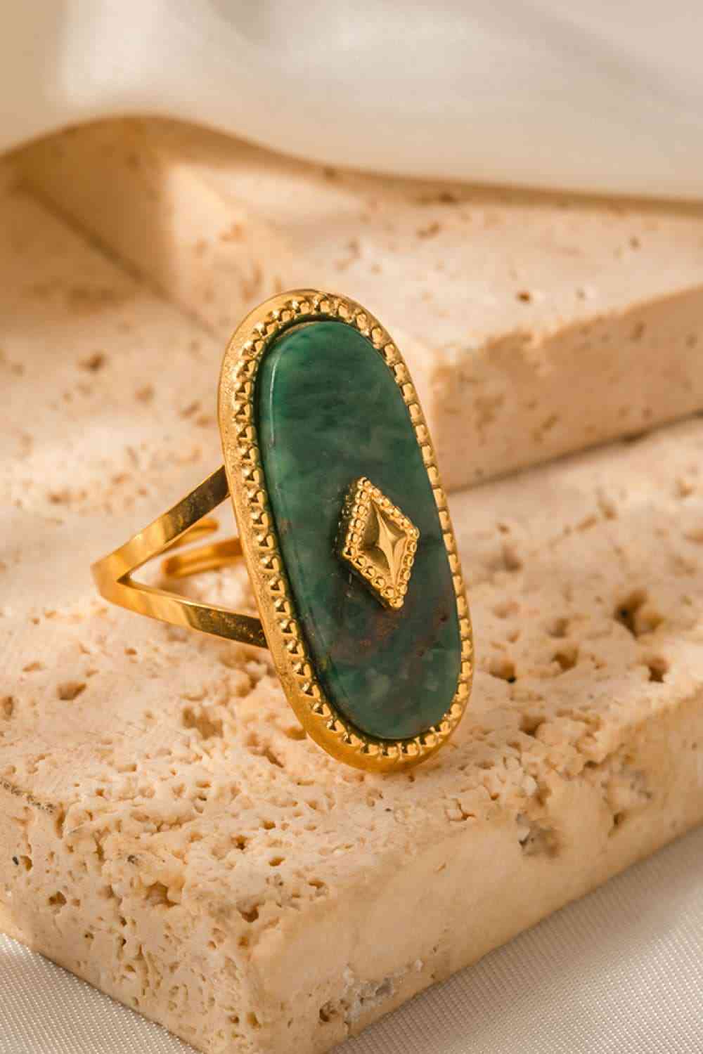 18K Gold Plated Green African Jade Ring